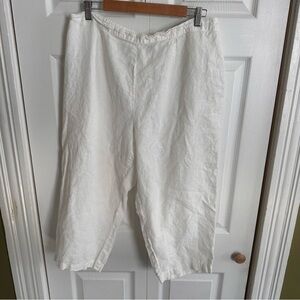 FLAX linen Ankle Pant White Pull On Crop Lagenlook Boho Bohemian Size Large